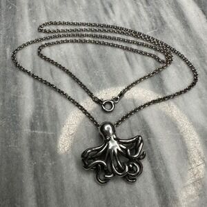 Kabana Sterling Silver Octopus Pendant Necklace 20 Inch Rolo Chain Italy 925 USA